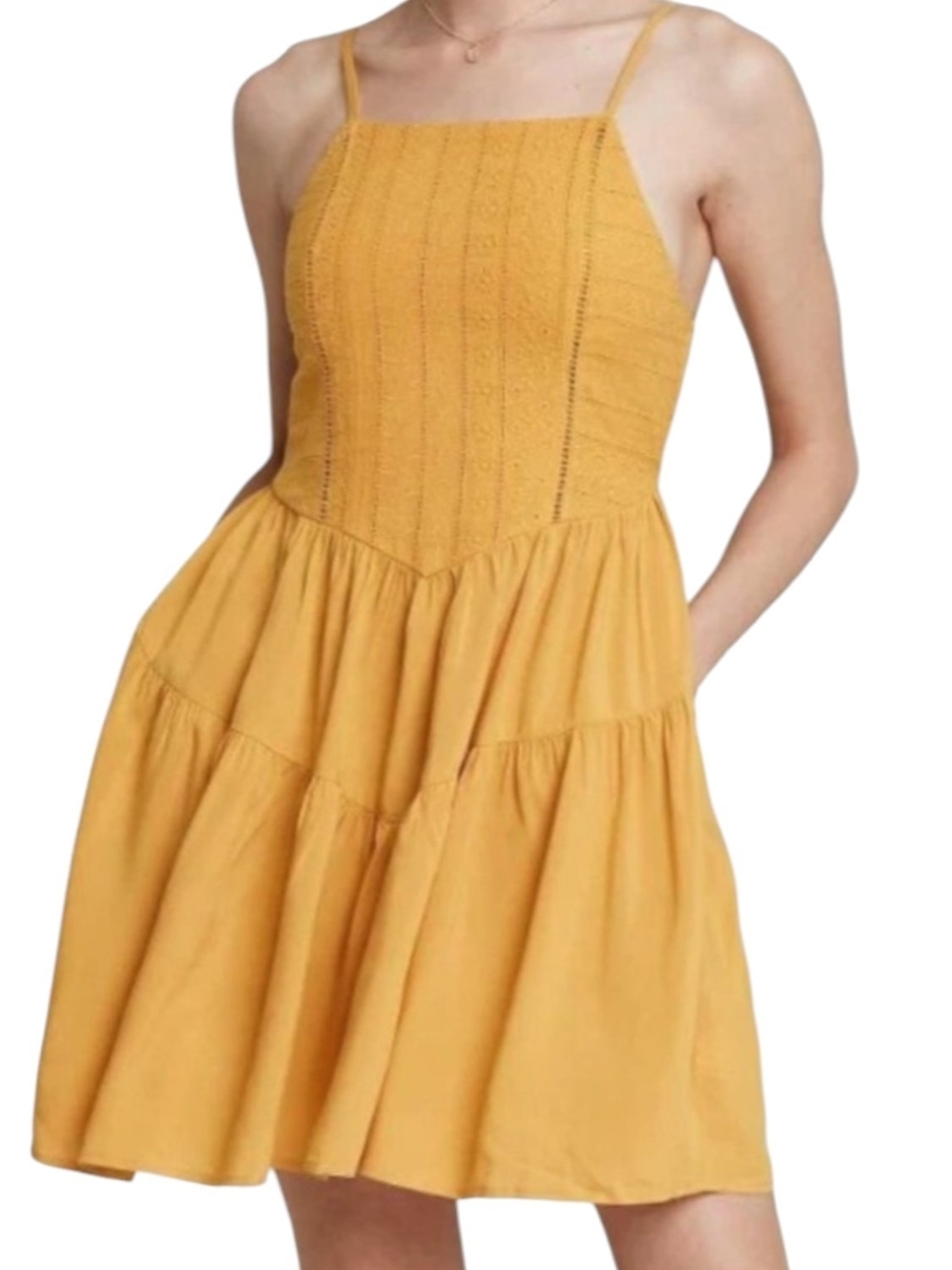 wild fable Mustard Tiered Skater Dress